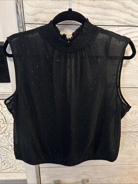 Express Black Sheer Sleeveless Smocked-Neck Camisole